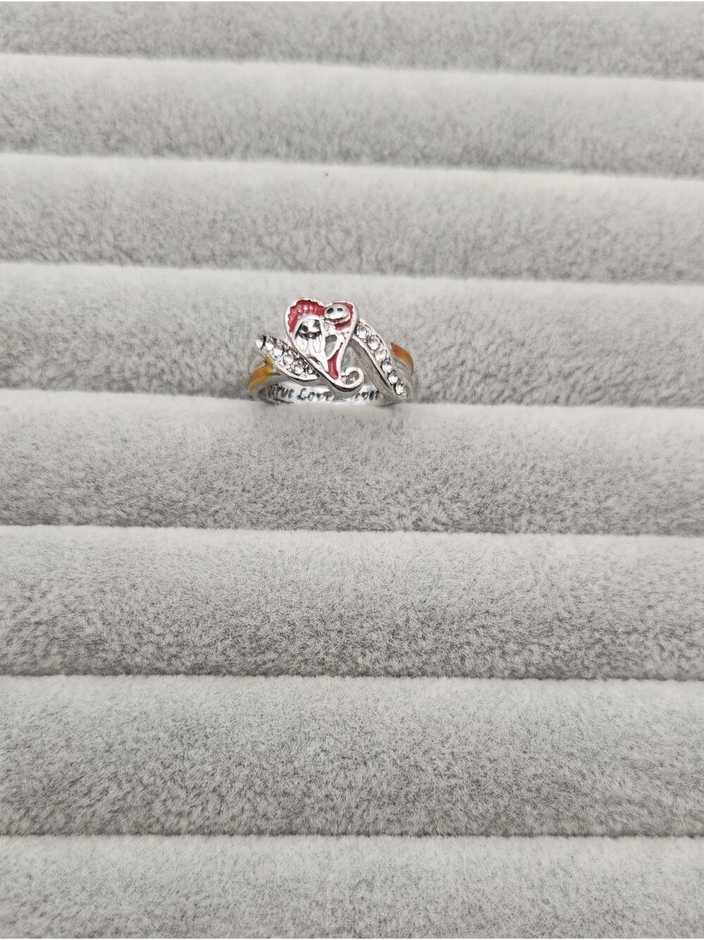 925 Sterling Silver Jack & Sally Heart Ring True Love Never Dies Goth Ring